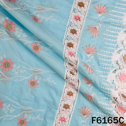 Zari Thread Embroidered Cut Work Cotton Fabric - F6165