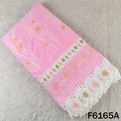 Zari Thread Embroidered Cut Work Cotton Fabric - F6165