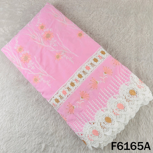 Zari Thread Embroidered Cut Work Cotton Fabric - F6165