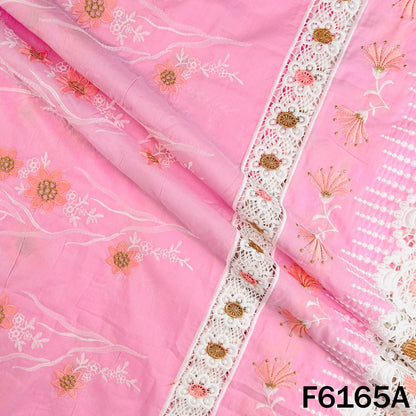 Zari Thread Embroidered Cut Work Cotton Fabric - F6165