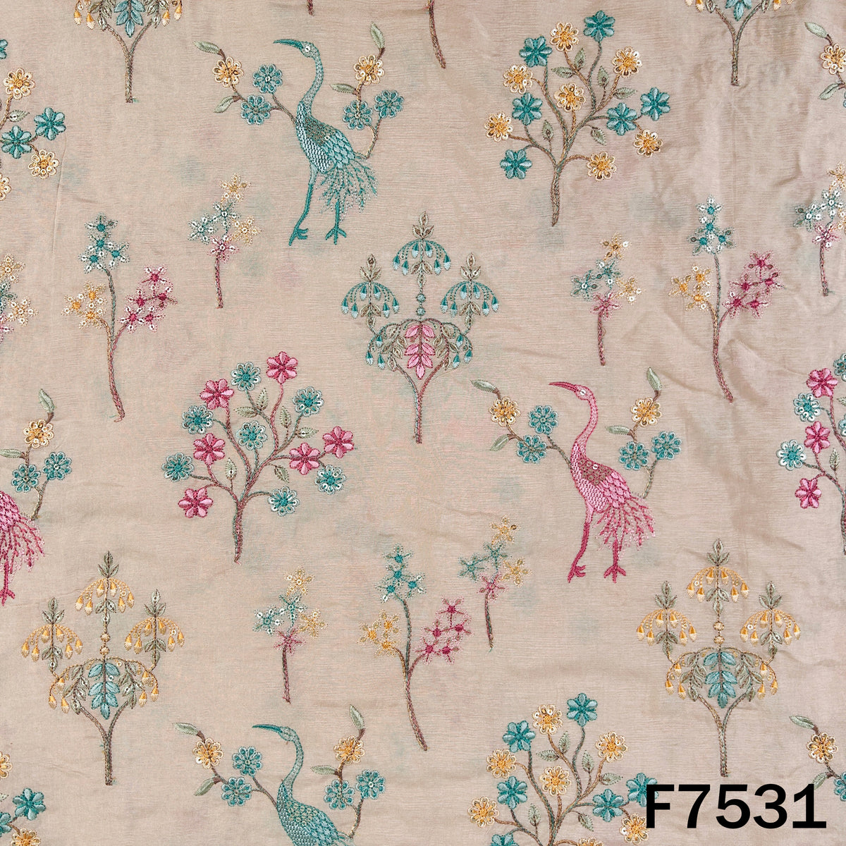 Thread Sequins Embroidered Dola Silk Fabric - F7531