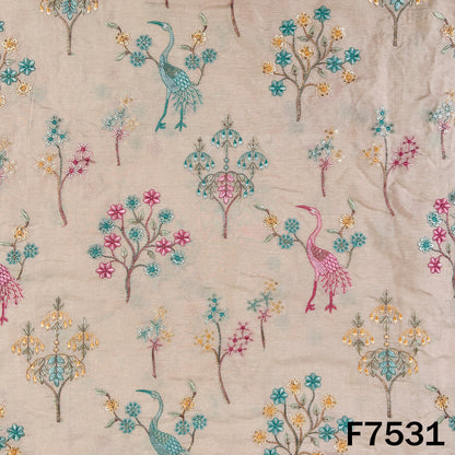 Thread Sequins Embroidered Dola Silk Fabric - F7531
