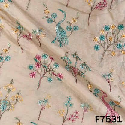 Thread Sequins Embroidered Dola Silk Fabric - F7531