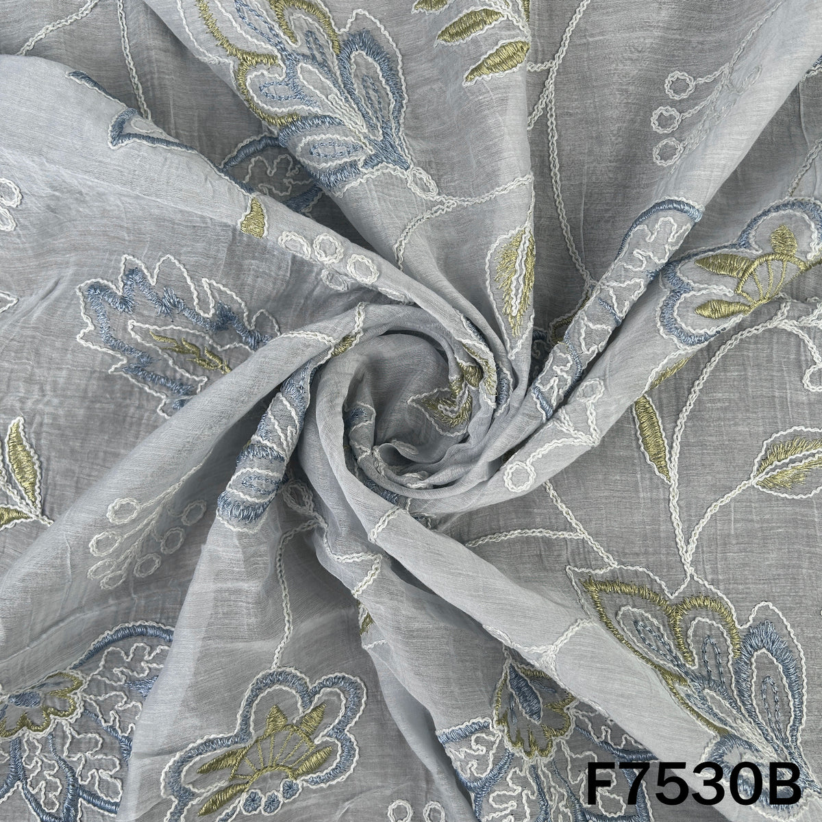 Thread Embroidered Mul Chanderi Fabric - F7530
