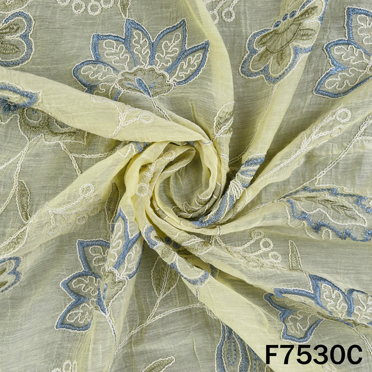 Thread Embroidered Mul Chanderi Fabric - F7530