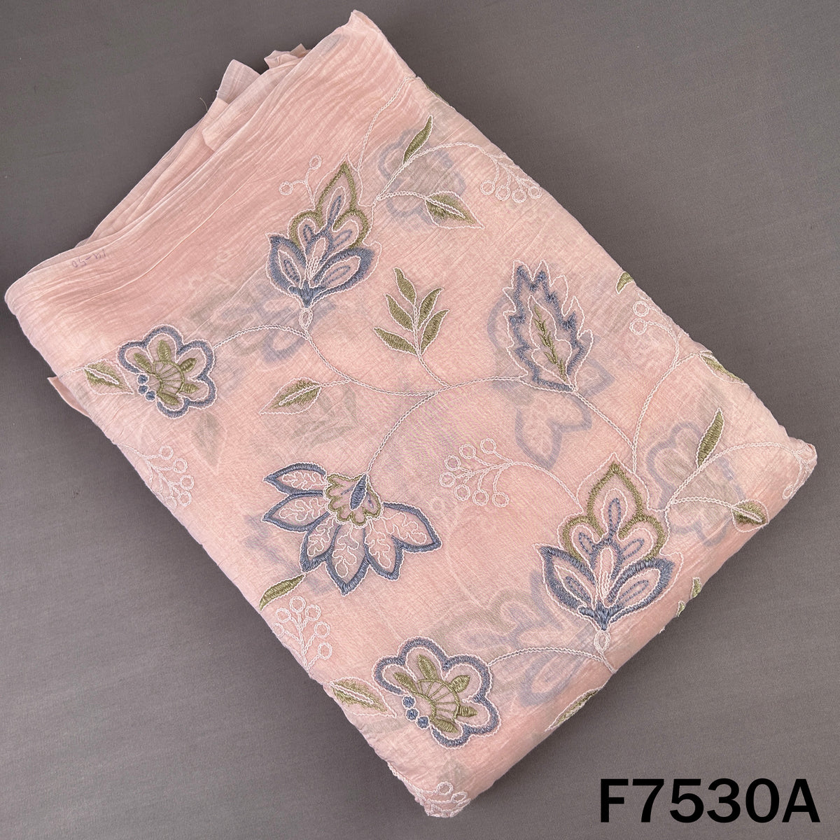 Thread Embroidered Mul Chanderi Fabric - F7530