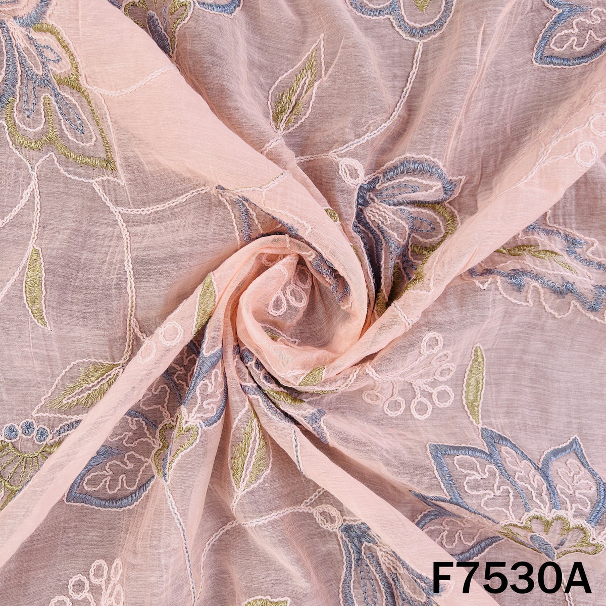 Thread Embroidered Mul Chanderi Fabric - F7530