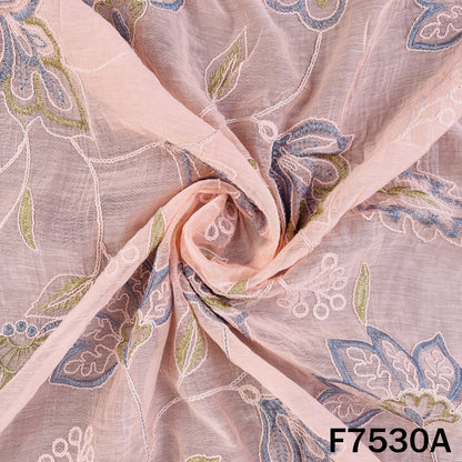 Thread Embroidered Mul Chanderi Fabric - F7530
