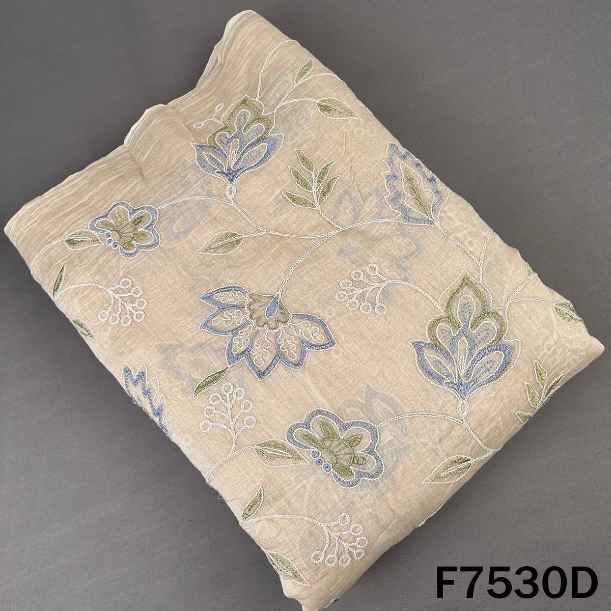 Thread Embroidered Mul Chanderi Fabric - F7530
