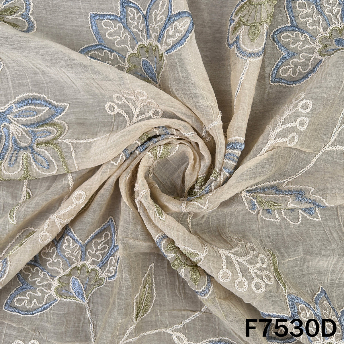 Thread Embroidered Mul Chanderi Fabric - F7530
