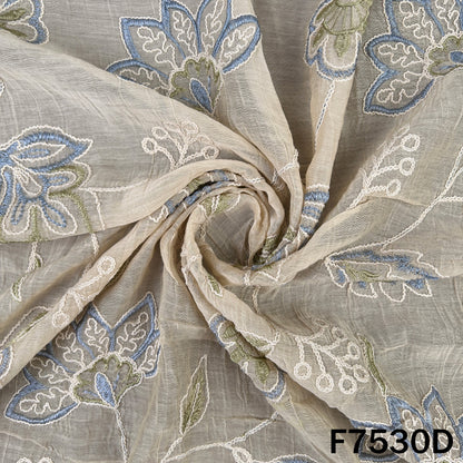 Thread Embroidered Mul Chanderi Fabric - F7530