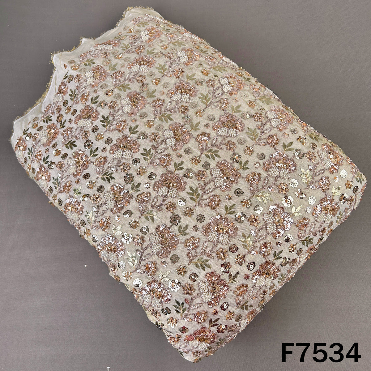 Dyeable Cut Dana Zari Sequins Embroidered Shimmer Tissue Fabric - F7534