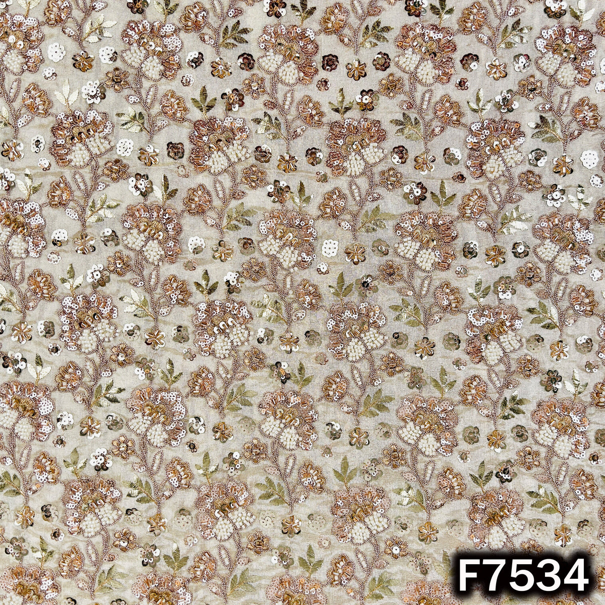 Dyeable Cut Dana Zari Sequins Embroidered Shimmer Tissue Fabric - F7534
