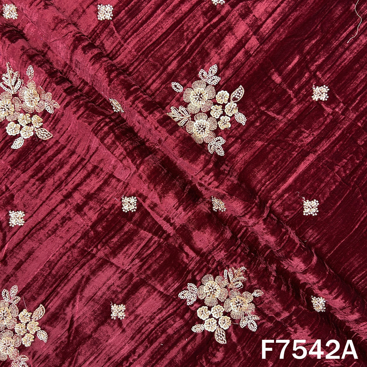 Cut Dana Zari Sequins Embroidered Crush Velvet Fabric - F7542