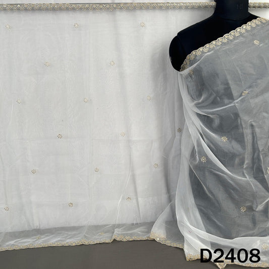 Dyeable Zari Sequins Work Organza Dupatta - D2408