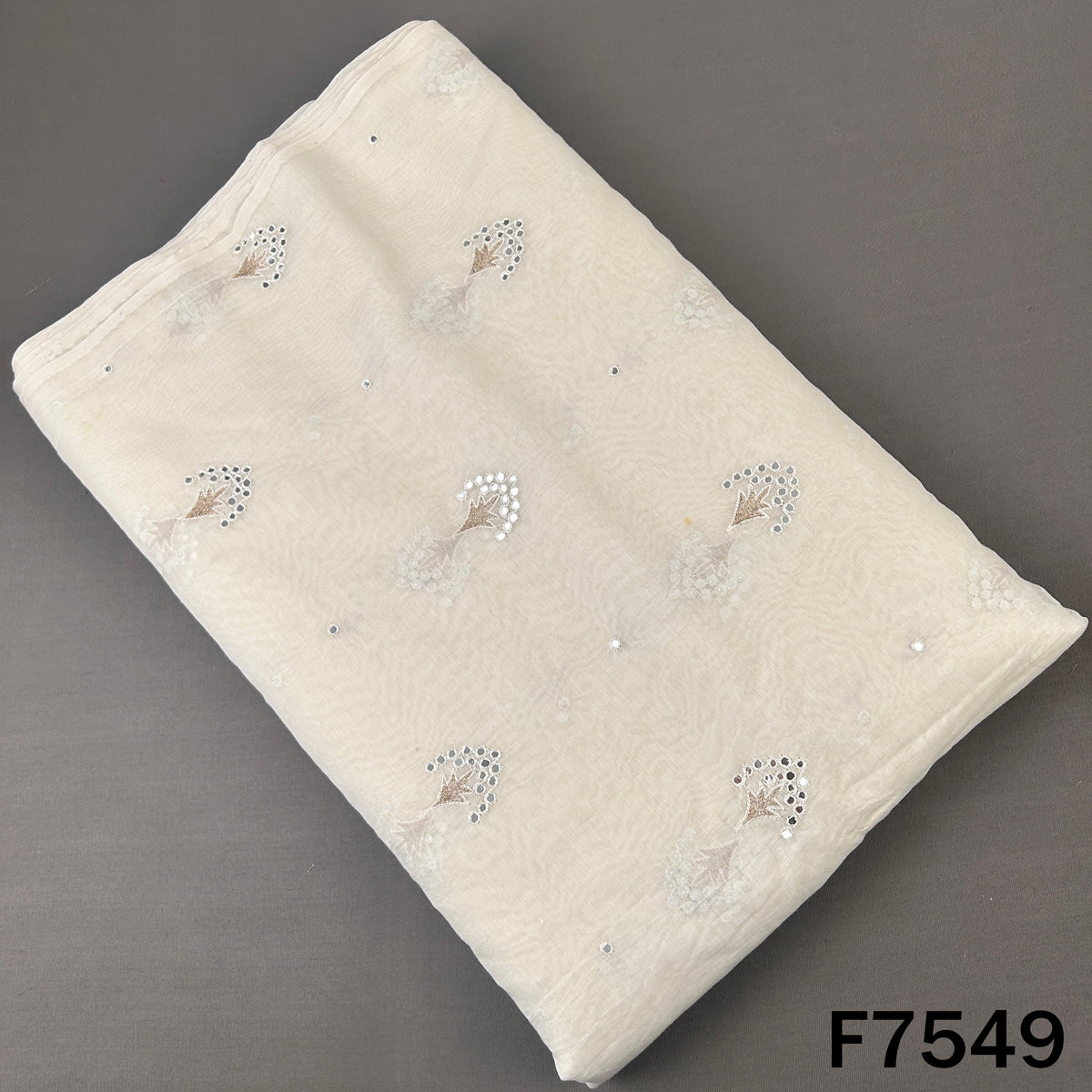 Dyeable Faux Mirror Zari Thread Work Mul Chanderi Fabric - F7549