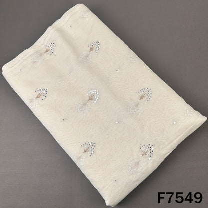 Dyeable Faux Mirror Zari Thread Work Mul Chanderi Fabric - F7549