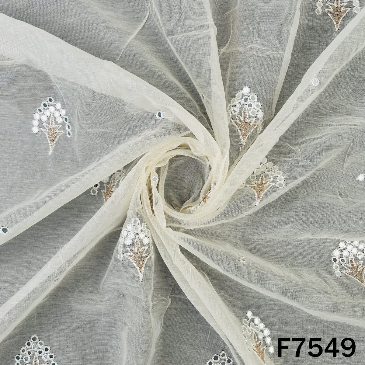 Dyeable Faux Mirror Zari Thread Work Mul Chanderi Fabric - F7549