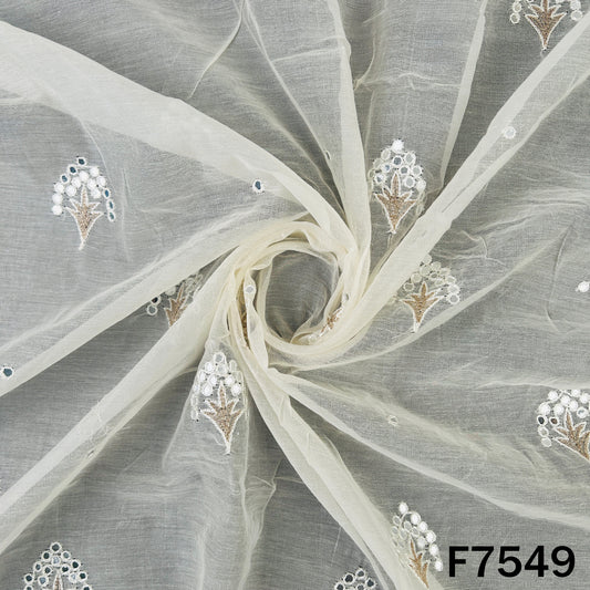 Dyeable Faux Mirror Zari Thread Work Mul Chanderi Fabric - F7549