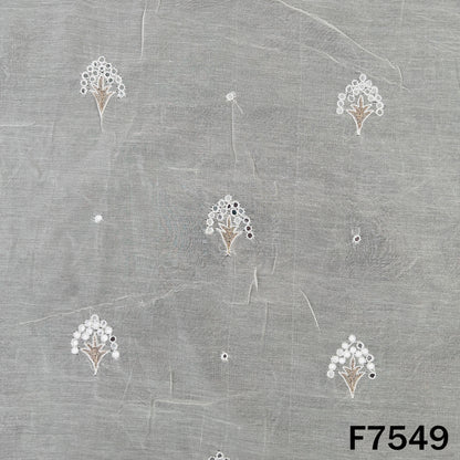 Dyeable Faux Mirror Zari Thread Work Mul Chanderi Fabric - F7549