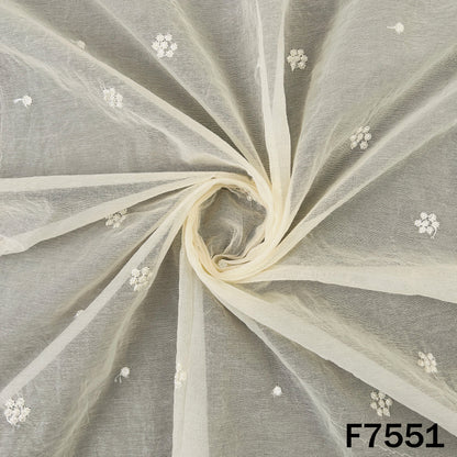 Dyeable Faux Mirror Pearl Thread Work Mul Chanderi Fabric - F7551