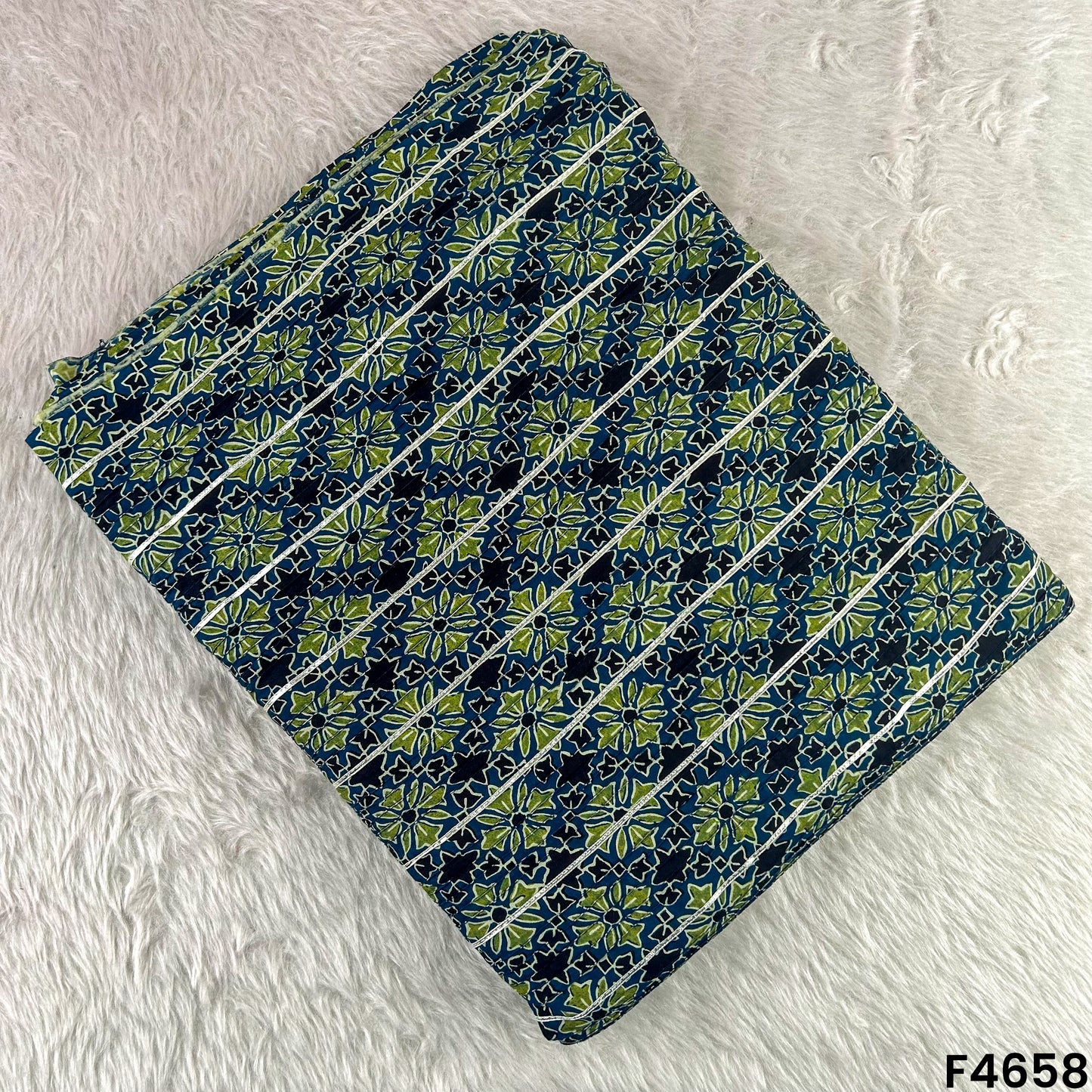 Printed Pintex Gota Patti Cotton Fabric- F4658