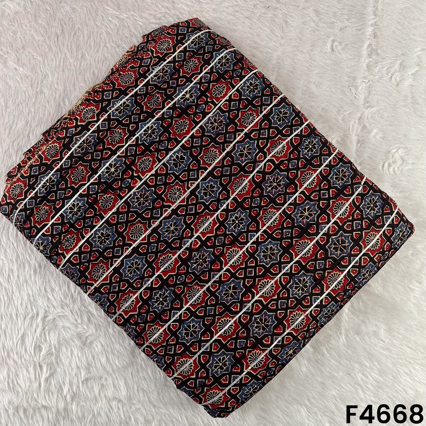 Printed Pintex Gota Patti Cotton Fabric- F4668