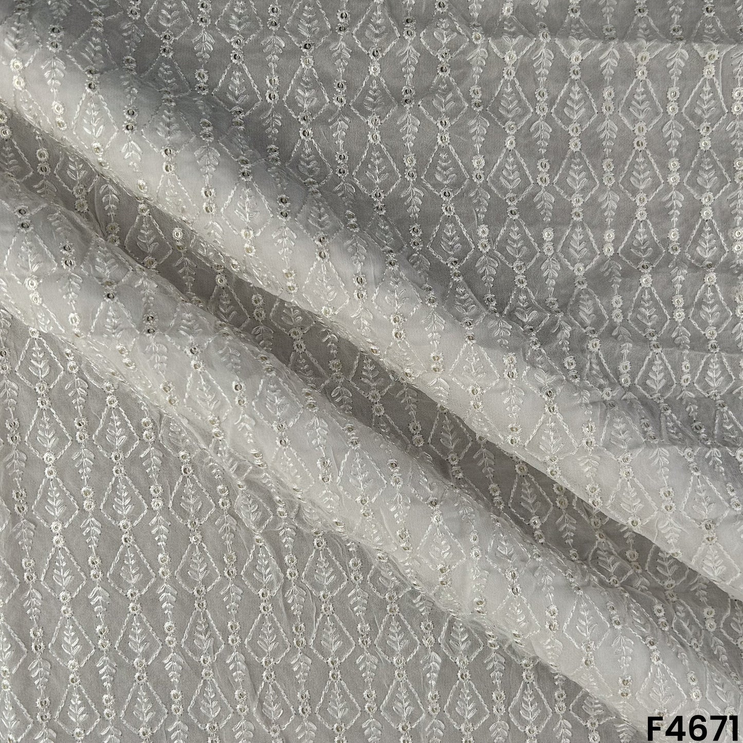 Dyeable Thread Embroidered Georgette Fabric- F4671