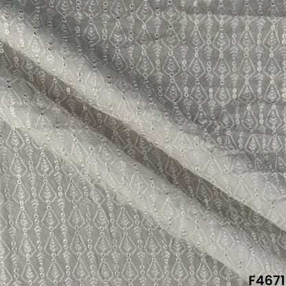 Dyeable Thread Embroidered Georgette Fabric- F4671