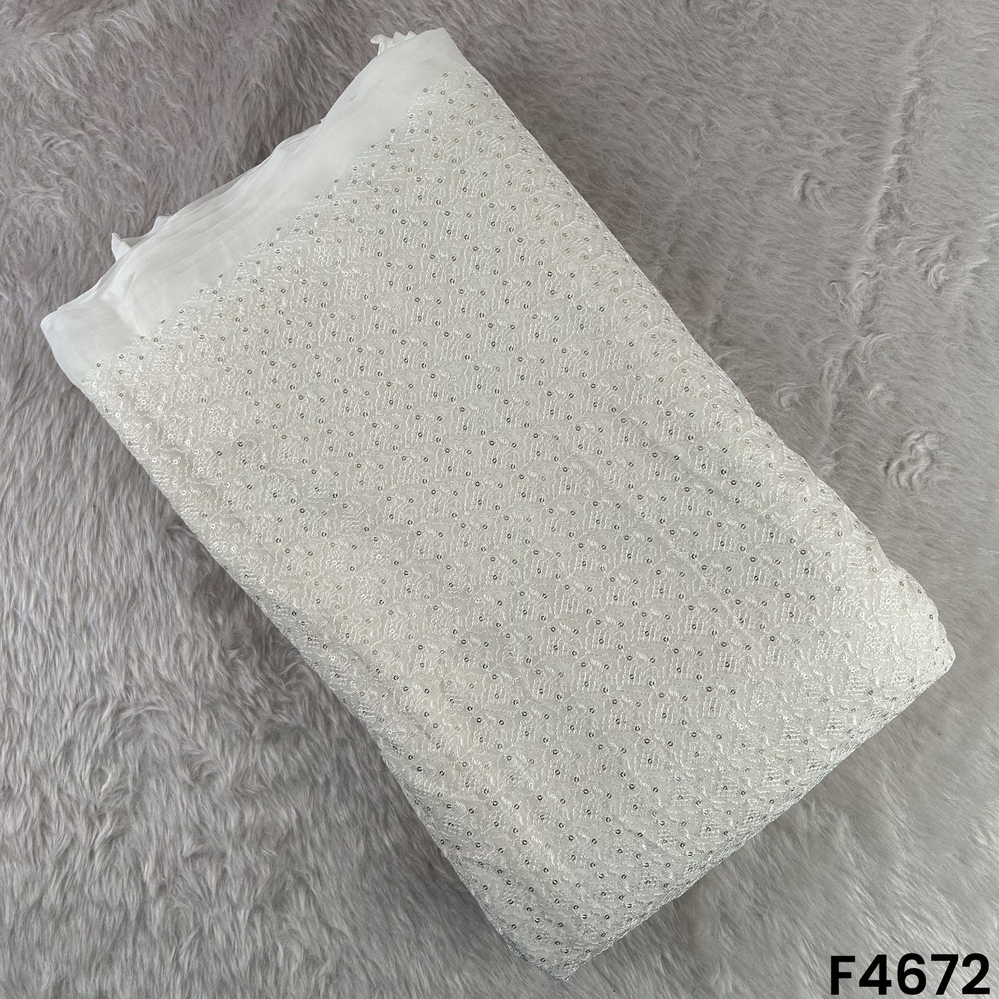 Dyeable Thread Sequins Embroidered Georgette Fabric- F4672