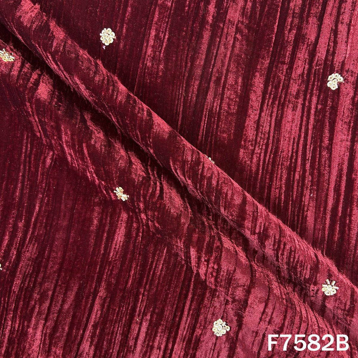 Cut Dana Sequins Work Crushed Velvet Fabric - F7582