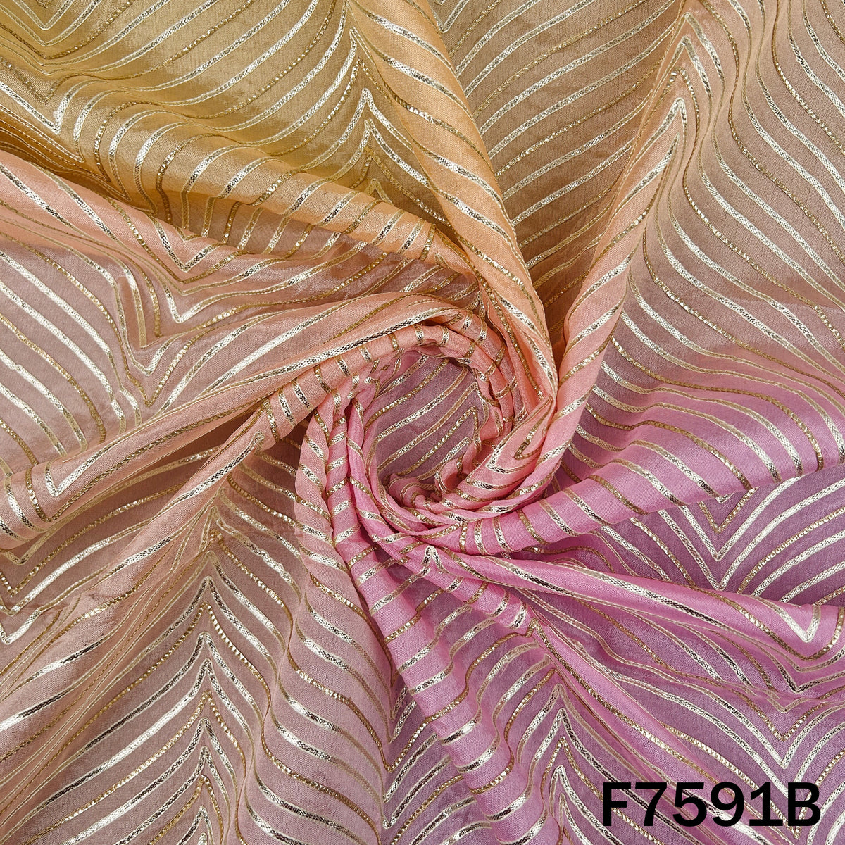 Ombre Shade Gota Patti Chinnon Chiffon Fabric - F7591