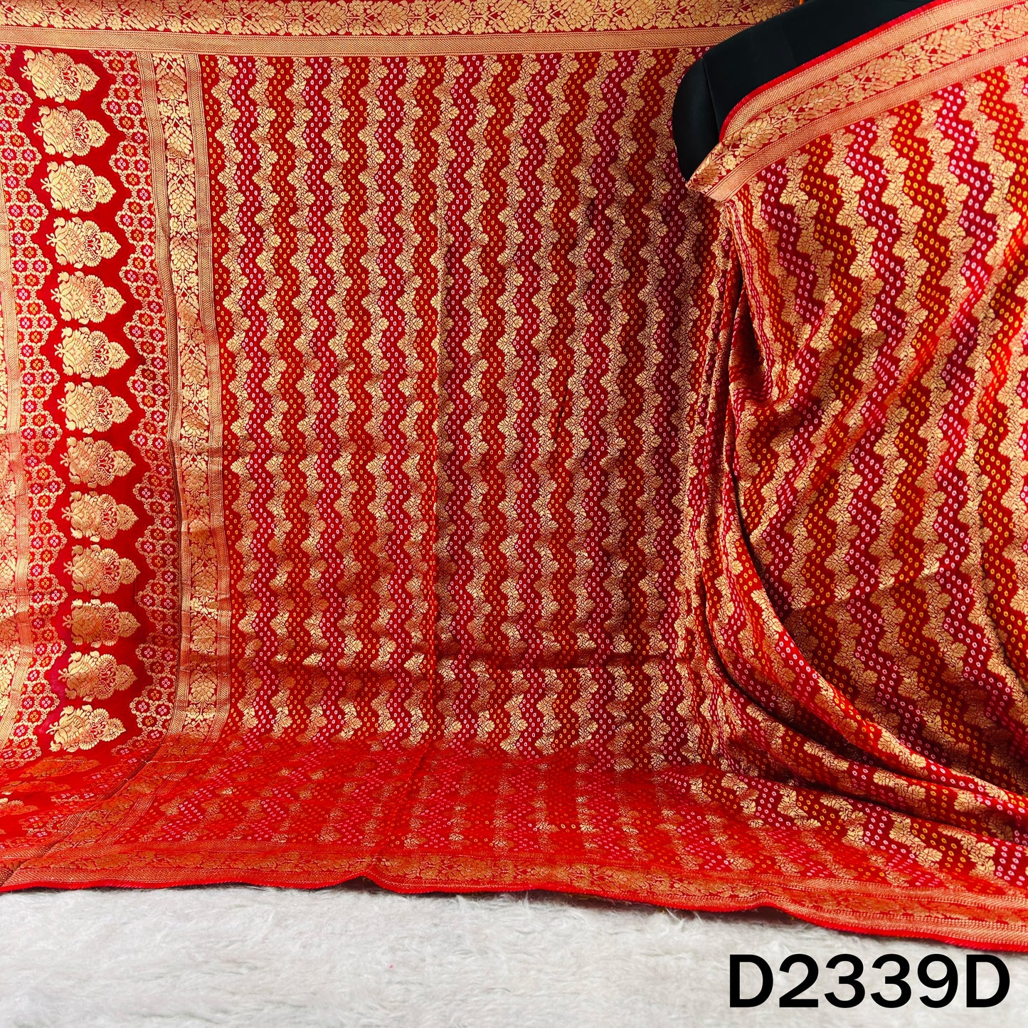 Zari Work Bandhani Print Pure Banarasi Georgette Dupatta - D2339