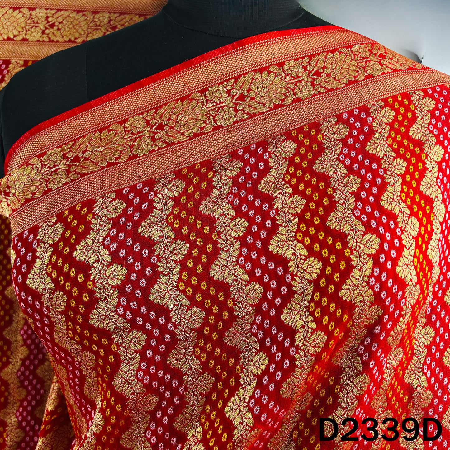Zari Work Bandhani Print Pure Banarasi Georgette Dupatta - D2339