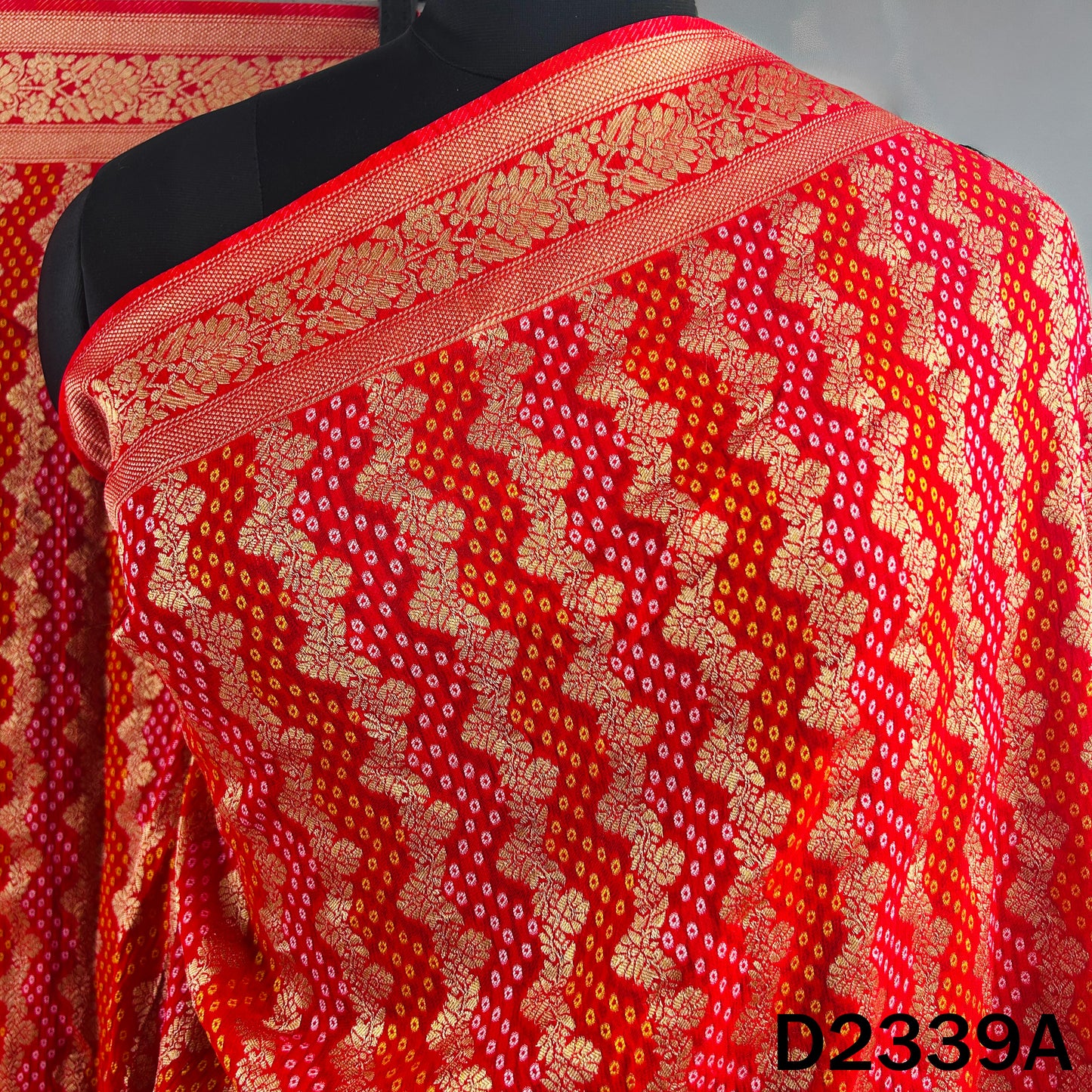 Zari Work Bandhani Print Pure Banarasi Georgette Dupatta - D2339