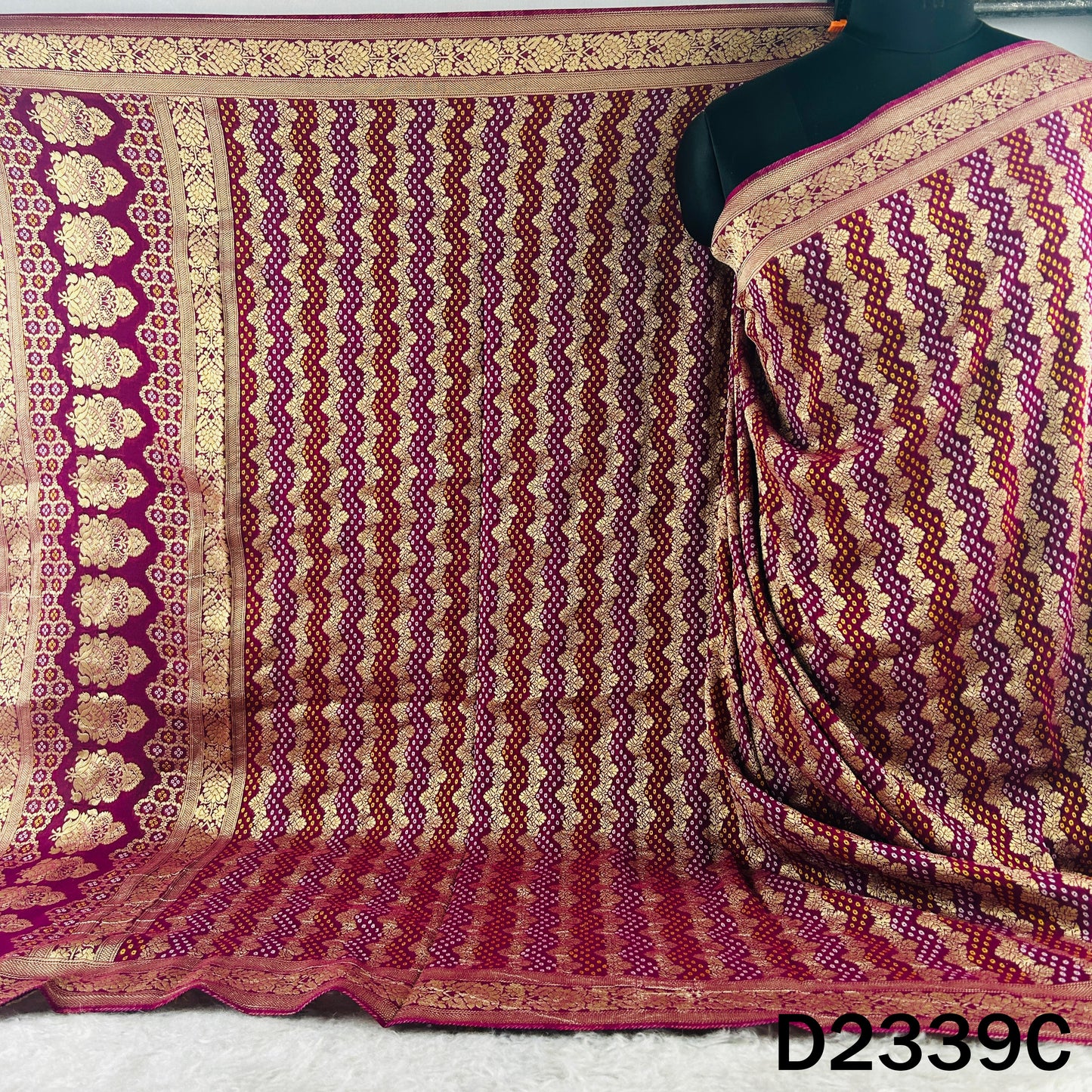 Zari Work Bandhani Print Pure Banarasi Georgette Dupatta - D2339