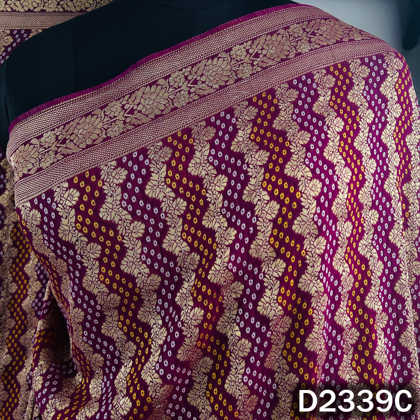 Zari Work Bandhani Print Pure Banarasi Georgette Dupatta - D2339