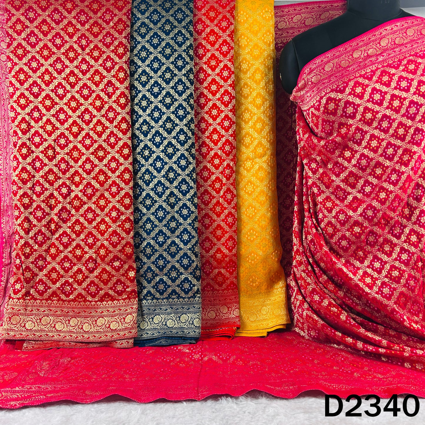 Zari Work Bandhani Print Pure Banarasi Georgette Dupatta - D2340