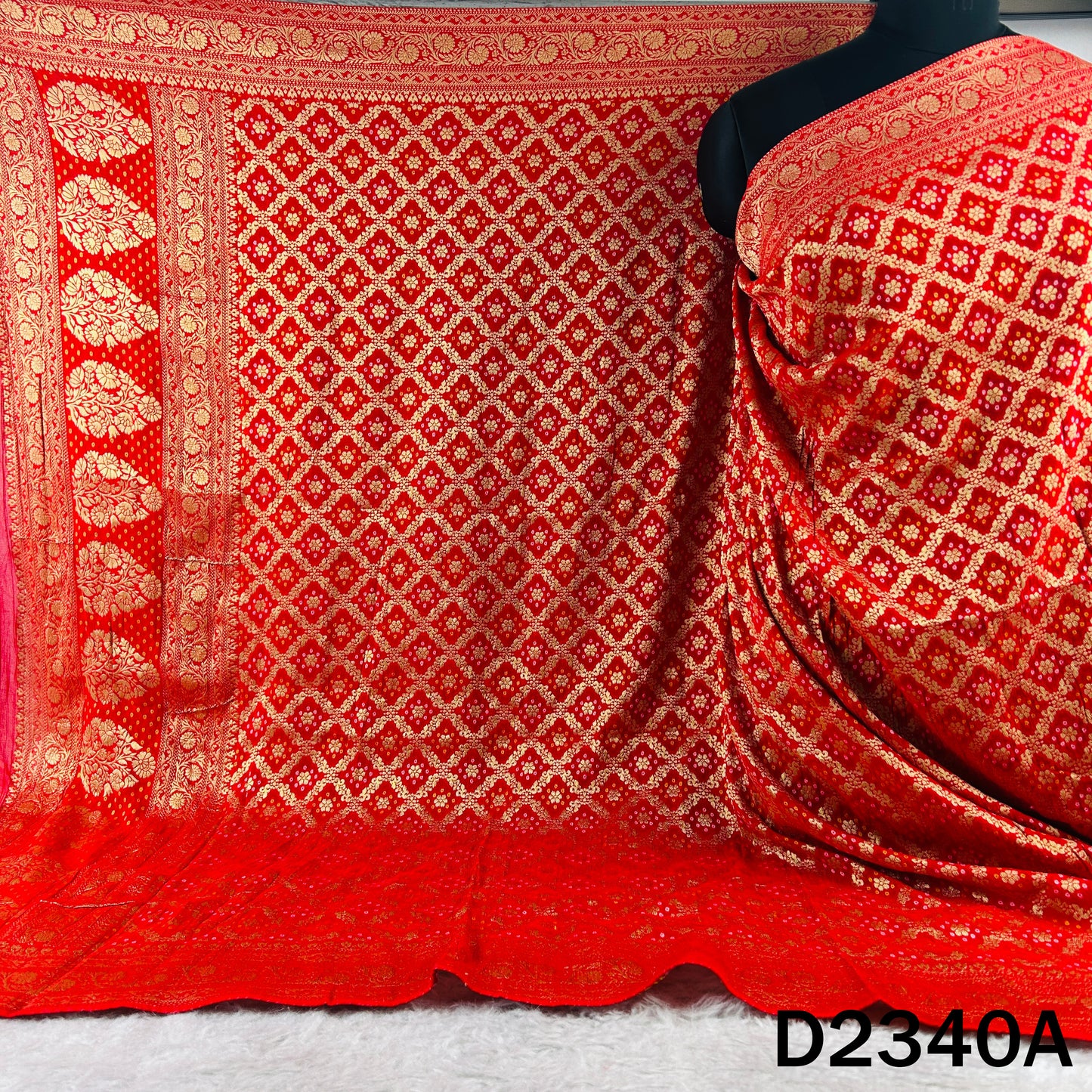 Zari Work Bandhani Print Pure Banarasi Georgette Dupatta - D2340