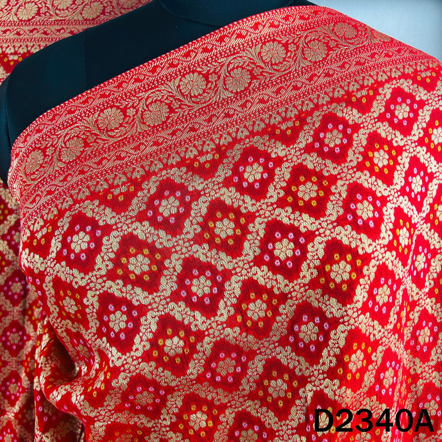 Zari Work Bandhani Print Pure Banarasi Georgette Dupatta - D2340