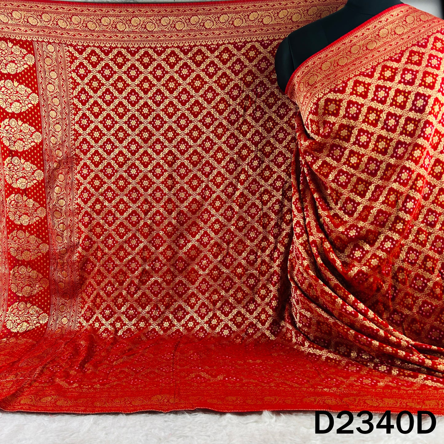 Zari Work Bandhani Print Pure Banarasi Georgette Dupatta - D2340