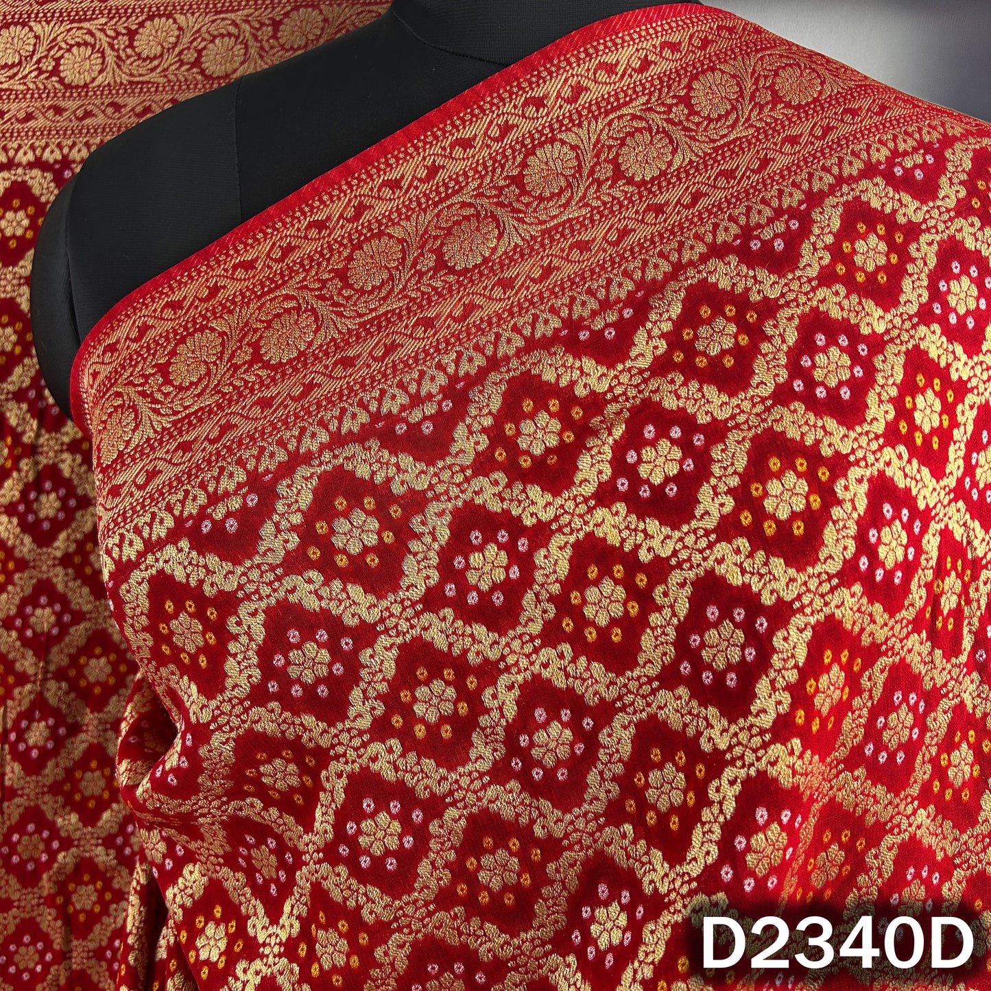 Zari Work Bandhani Print Pure Banarasi Georgette Dupatta - D2340