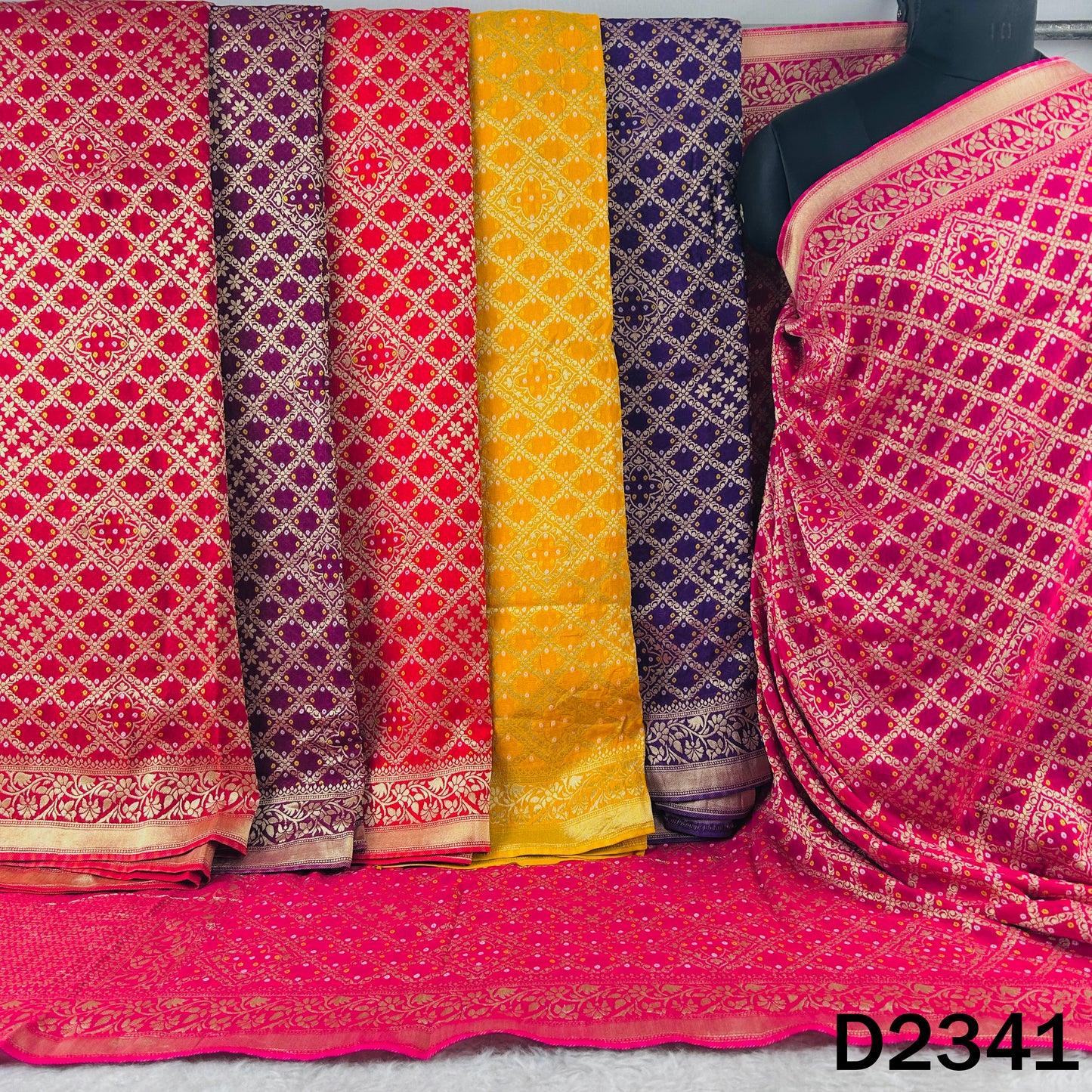 Zari Work Bandhani Print Pure Banarasi Georgette Dupatta - D2341