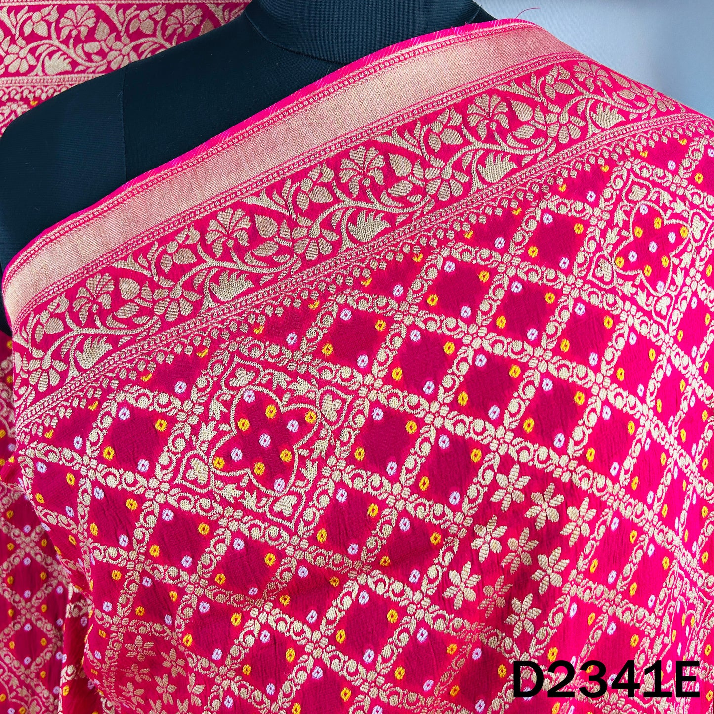 Zari Work Bandhani Print Pure Banarasi Georgette Dupatta - D2341