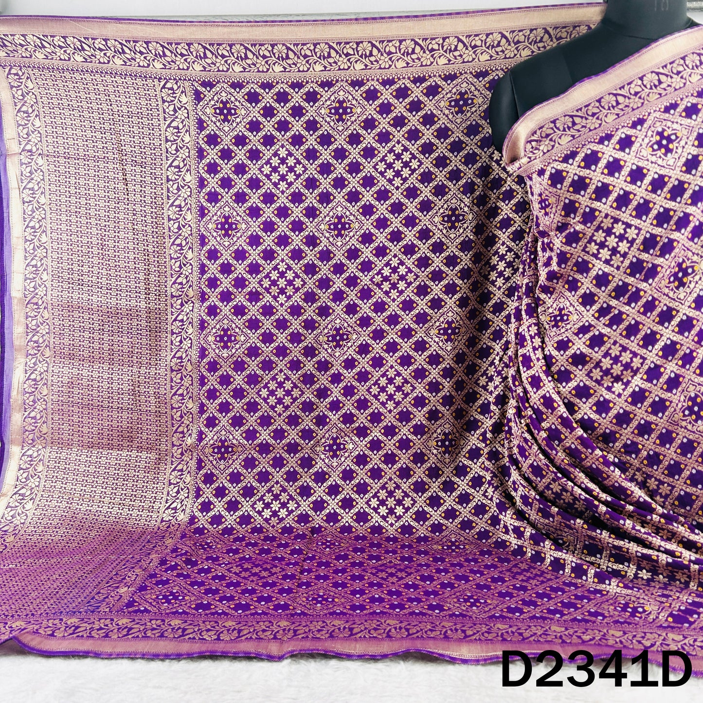 Zari Work Bandhani Print Pure Banarasi Georgette Dupatta - D2341