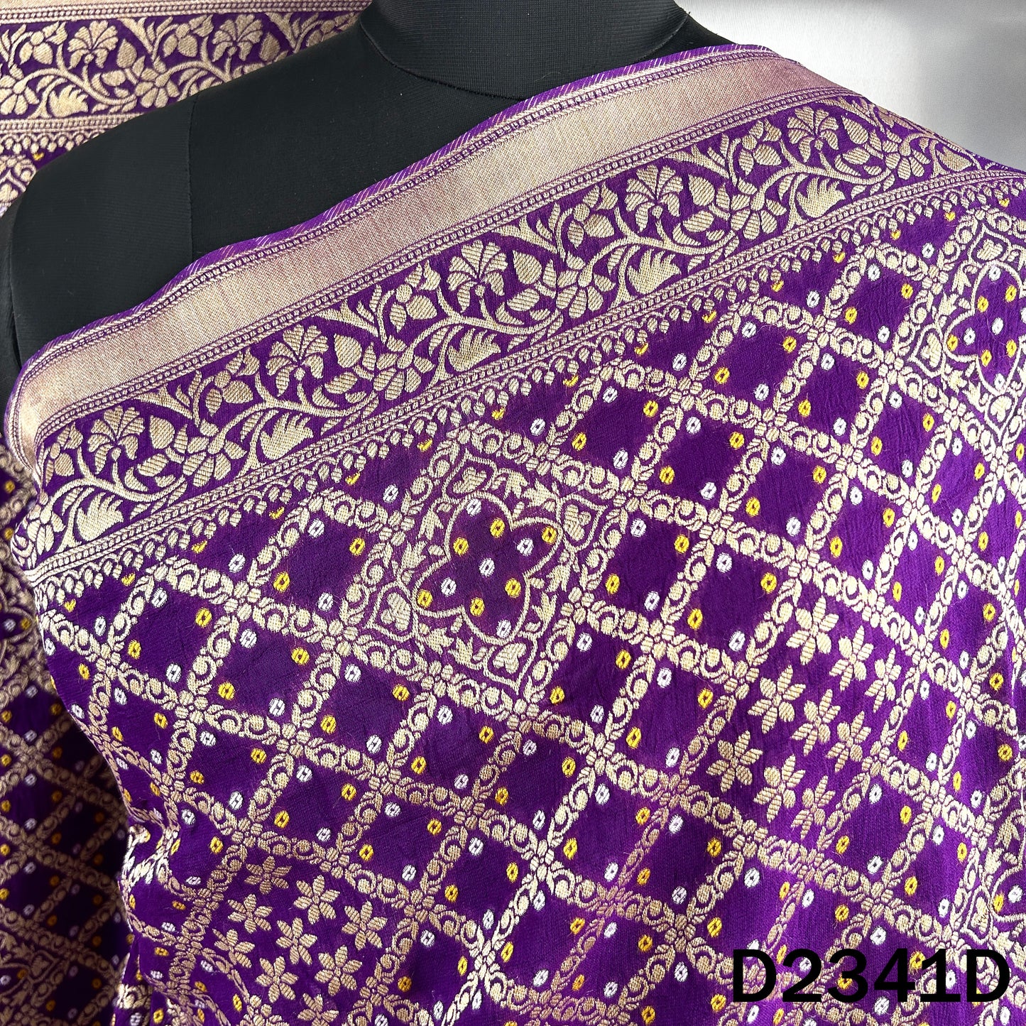 Zari Work Bandhani Print Pure Banarasi Georgette Dupatta - D2341