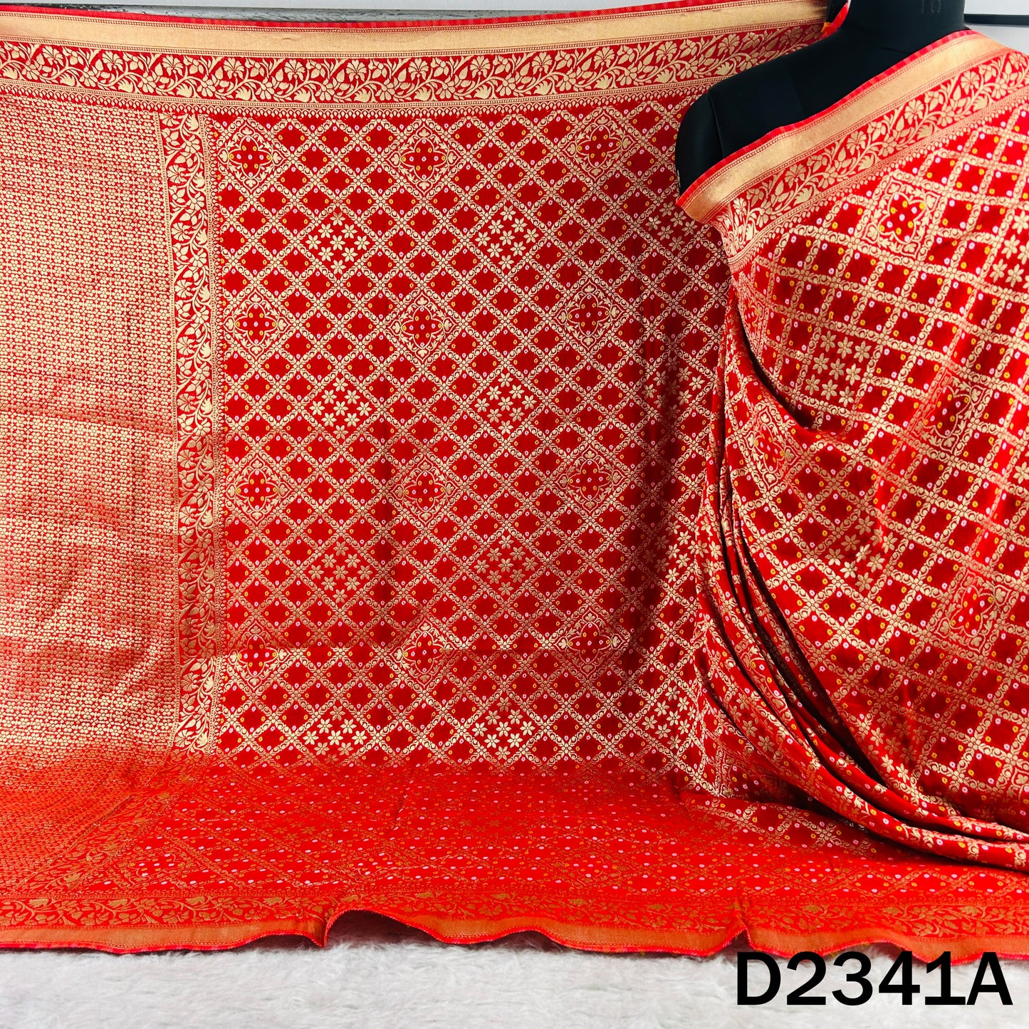 Zari Work Bandhani Print Pure Banarasi Georgette Dupatta - D2341