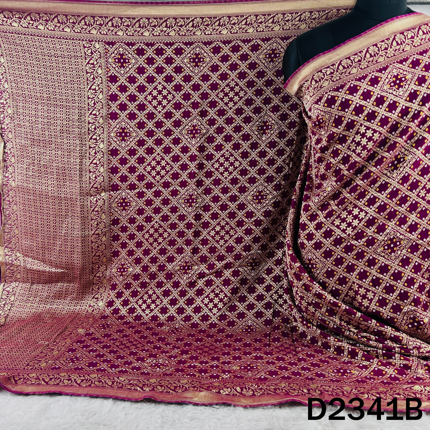 Zari Work Bandhani Print Pure Banarasi Georgette Dupatta - D2341