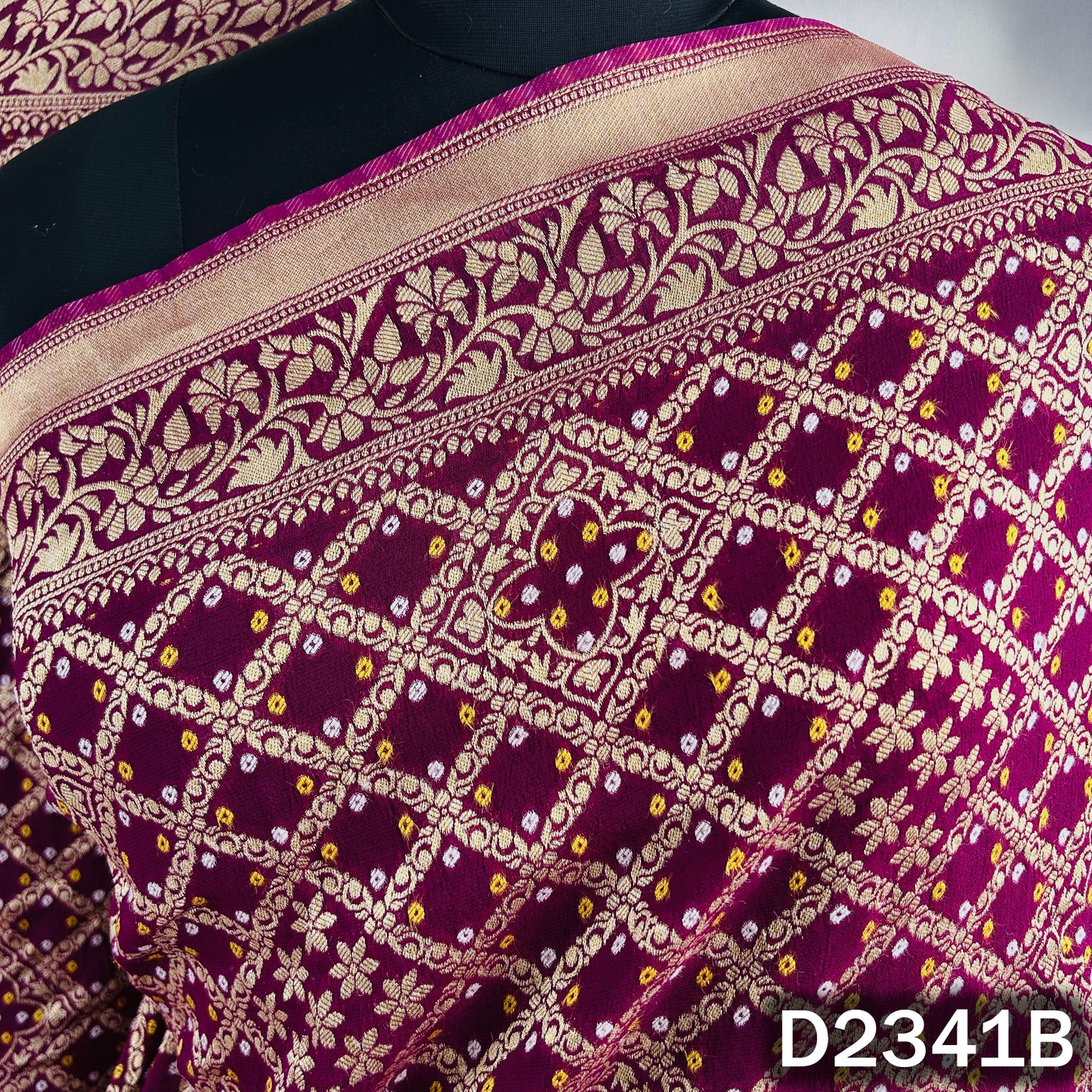 Zari Work Bandhani Print Pure Banarasi Georgette Dupatta - D2341
