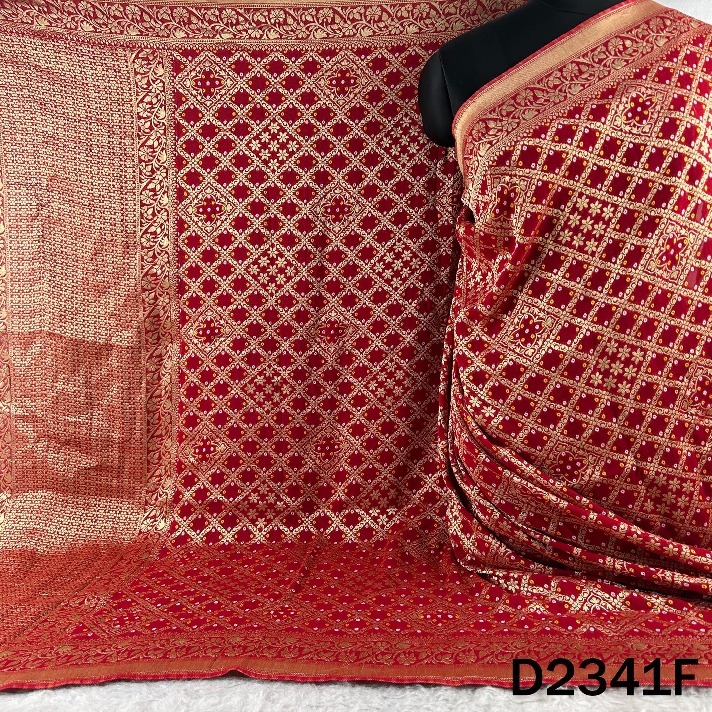 Zari Work Bandhani Print Pure Banarasi Georgette Dupatta - D2341